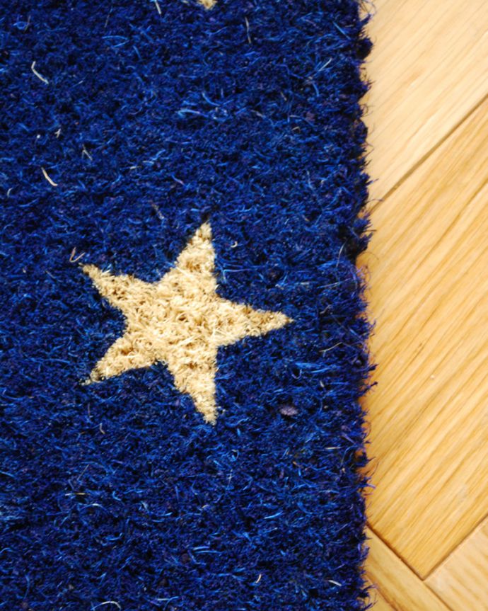 玄関雑貨　インテリア雑貨　星デザインのココヤシマット（ブルー）。星の模様が可愛いです。(n15-039)