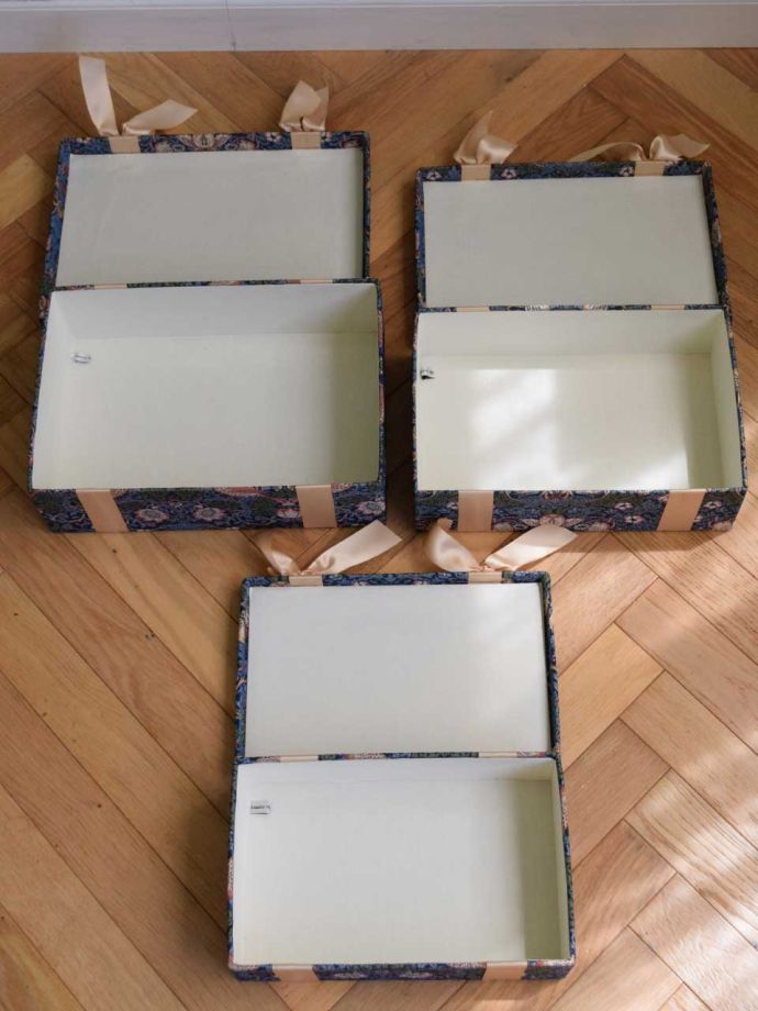 ウィリアムモリス柄のインテリア雑貨、ジェニファーテイラーのボックス3個セット「いちご泥棒」(n20-019)｜インテリア雑貨
