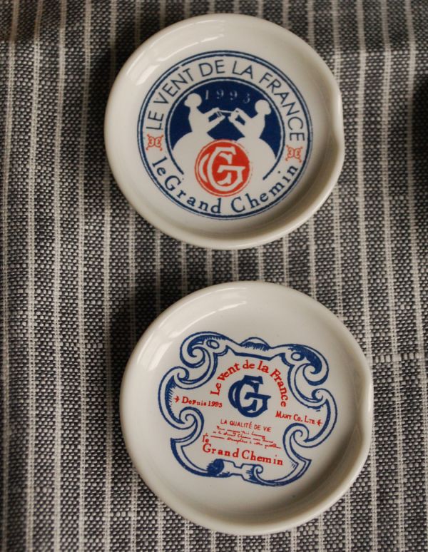 ダイニング雑貨　インテリア雑貨　陶器製スプーンレスト5個セット（トリコロール青）。トリコロールカラーがフランスらしい、可愛いデザインです。(n3-057-2)
