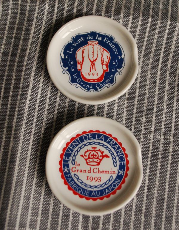 ダイニング雑貨　インテリア雑貨　陶器製スプーンレスト5個セット（トリコロール青）。トリコロールカラーがフランスらしい、可愛いデザインです。(n3-057-4)