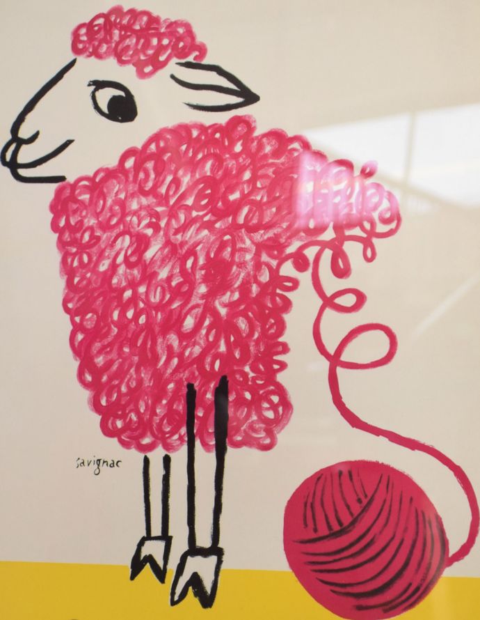 フレンチアートフレーム レイモン・サビニャック、ピンクの羊が