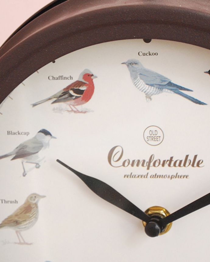 ミラー・時計　インテリア雑貨　アンティーク風の可愛い鳥のモチーフが付いた壁掛け両面時計。可愛い鳥の模様片面は12種類の鳥の模様が描かれています。(n8-078)