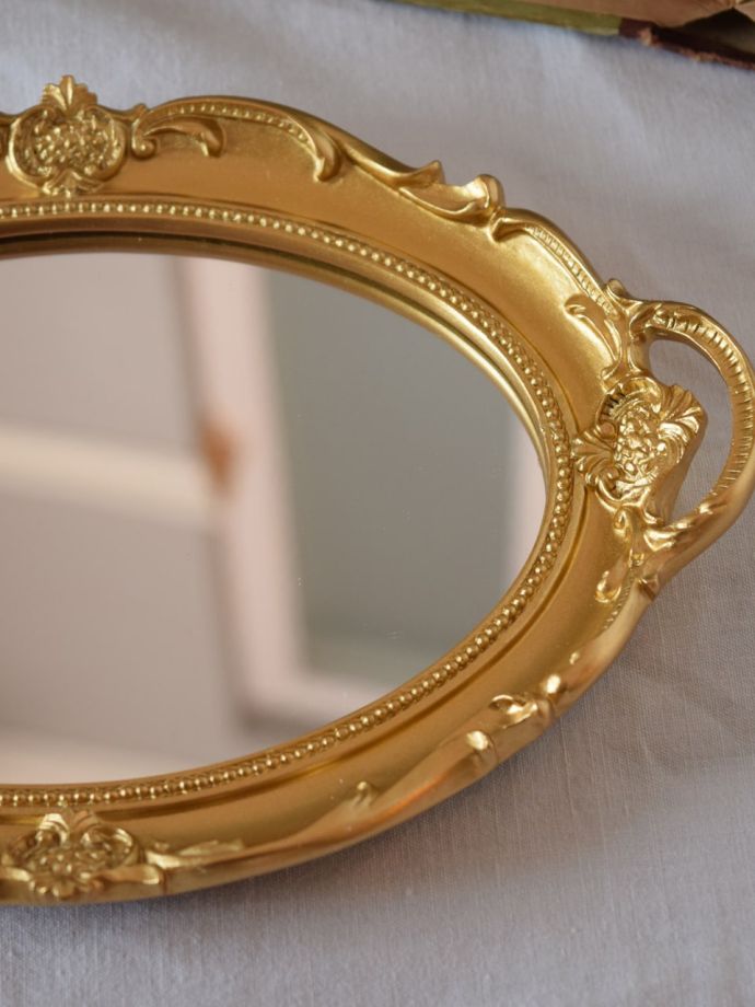 アンティーク風のおしゃれな鏡、いろんな使い方を楽しめるミラートレイ（オーバル ・Gold）(n8-122)｜インテリア雑貨