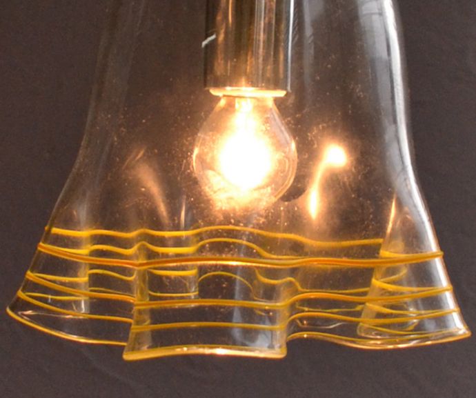 ペンダントライト　照明・ライティング　イエローのラインがアクセント、クリアガラスのペンダントライト（コードセット・電球なし・ギャラリーなし）。あたたかい光がお部屋を包み込みます。(pl-145)