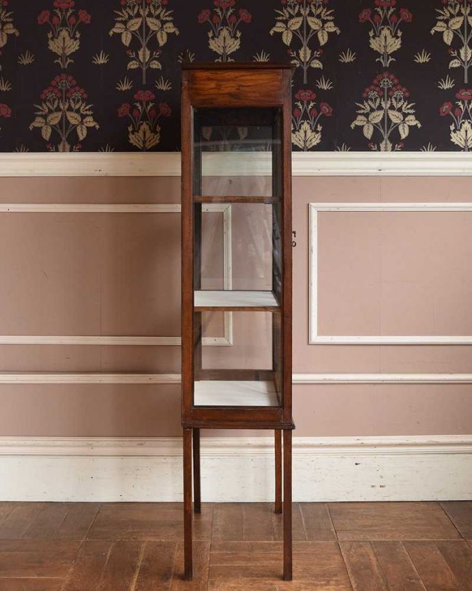 アンティークのキャビネット　アンティーク家具　英国スタイルのアンティーク家具、和室にもオススメのショーケース（ガラスキャビネット）。横から見ると･･･横面もガラス。(q-1186-f)