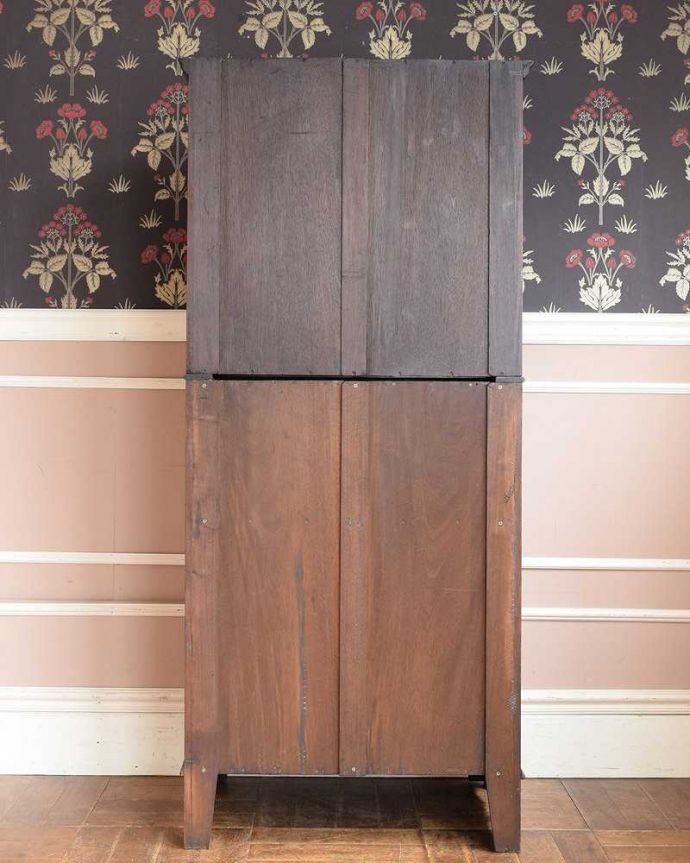 ビューロー　アンティーク家具　美しいマホガニー材のアンティーク家具、英国のビューローブックケース（本棚とデスク） 。後ろ姿までキレイです。(q-1506-f)