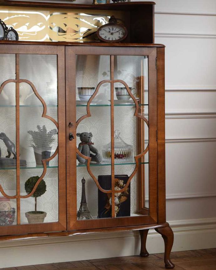 アンティークの英国家具、ミラー付きの美しいガラスキャビネット(q-1626-f)｜アンティーク家具