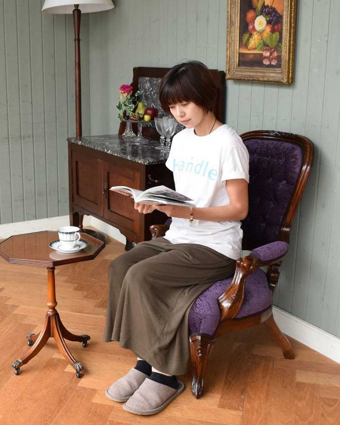 サロンチェア　アンティーク チェア　美しいパープルのサロンチェア、品のあるアンティークの椅子。。(q-203-c)