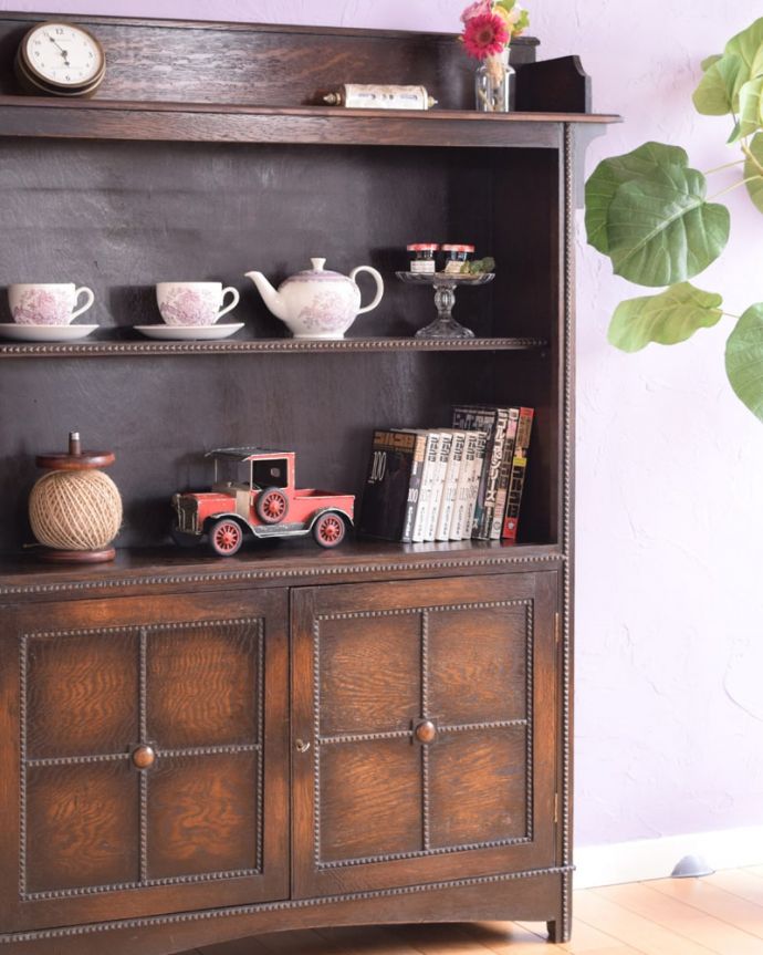 英国アンティーク木製ブックシェルフ/本棚/飾り棚/机サイドテーブル(80-36)