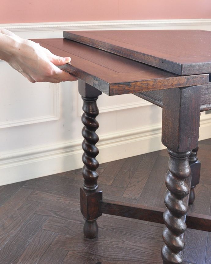 アンティークのテーブル　アンティーク家具　ドローリーフテーブル(S)　誰でもカンタン！引っ張るだけでOK。(q-2257-f)