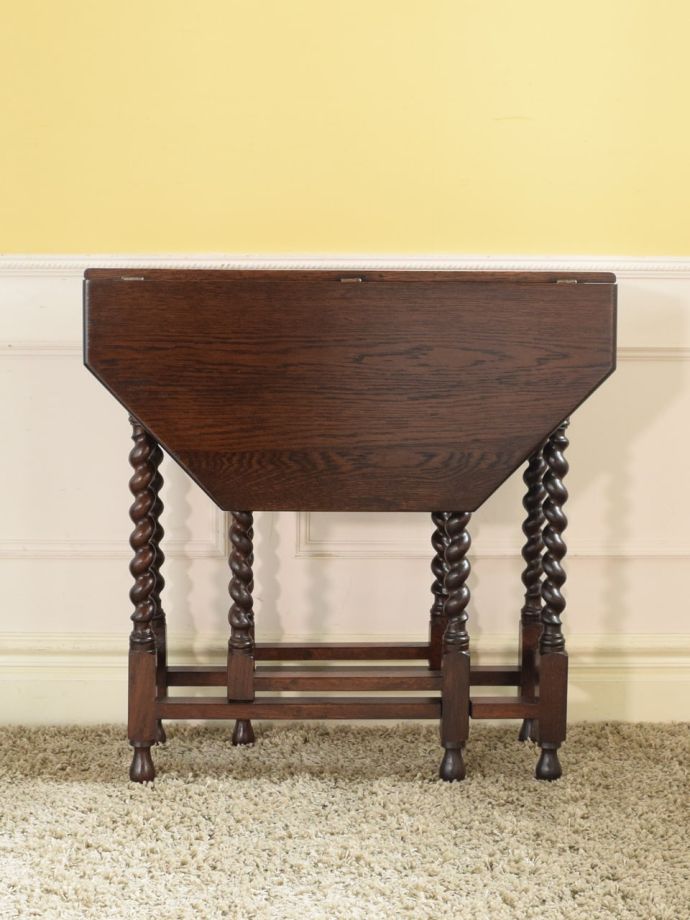 アンティークのゲートレッグテーブル、ツイスト脚のめずらしい伸長式テーブル