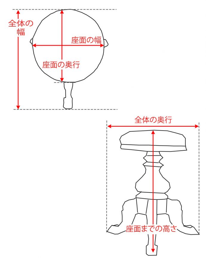 スツール・オットマン・ベンチ　アンティークチェア・椅子　スツール　サイズ表(q-426-c)