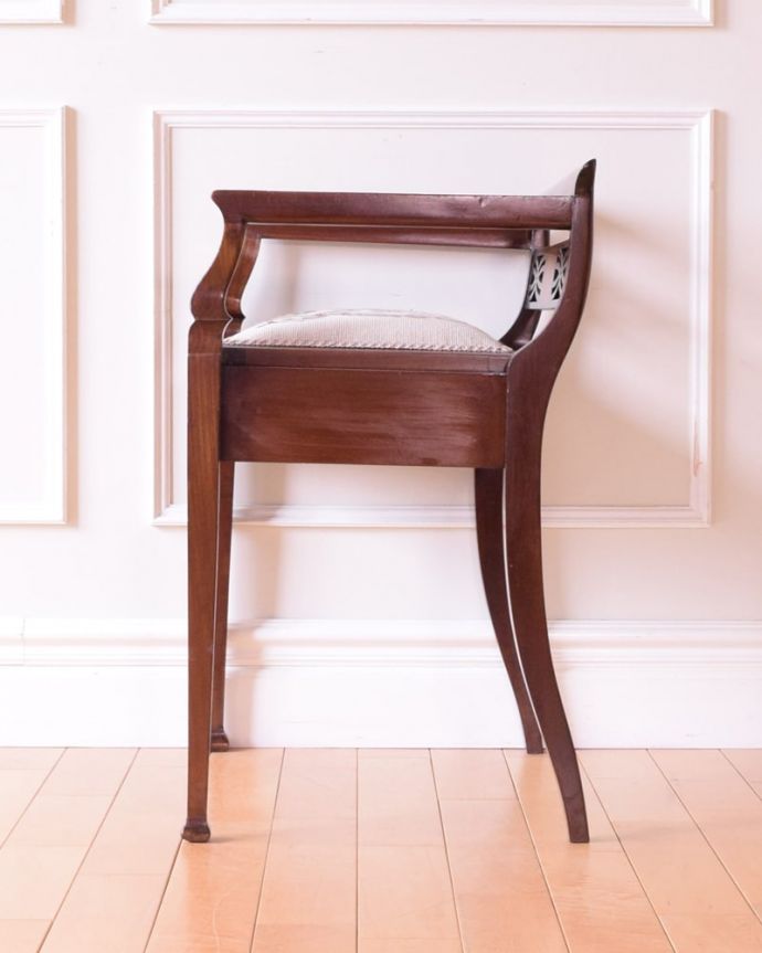 スツール・オットマン　アンティーク チェア　美しいアンティークの椅子、座面にプチポワンが入ったサロンチェア。気品の感じられる横顔どの角度から見ても優雅なフォルムは変りません。(q-390-c)