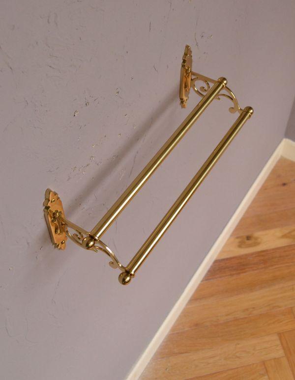 洗面・トイレ　住宅用パーツ　クラシックシリーズ真鍮製ダブルタオルバー（ゴールド）。家族が多い方にも人気の２連タイプのタオルバーです。(sa-619)