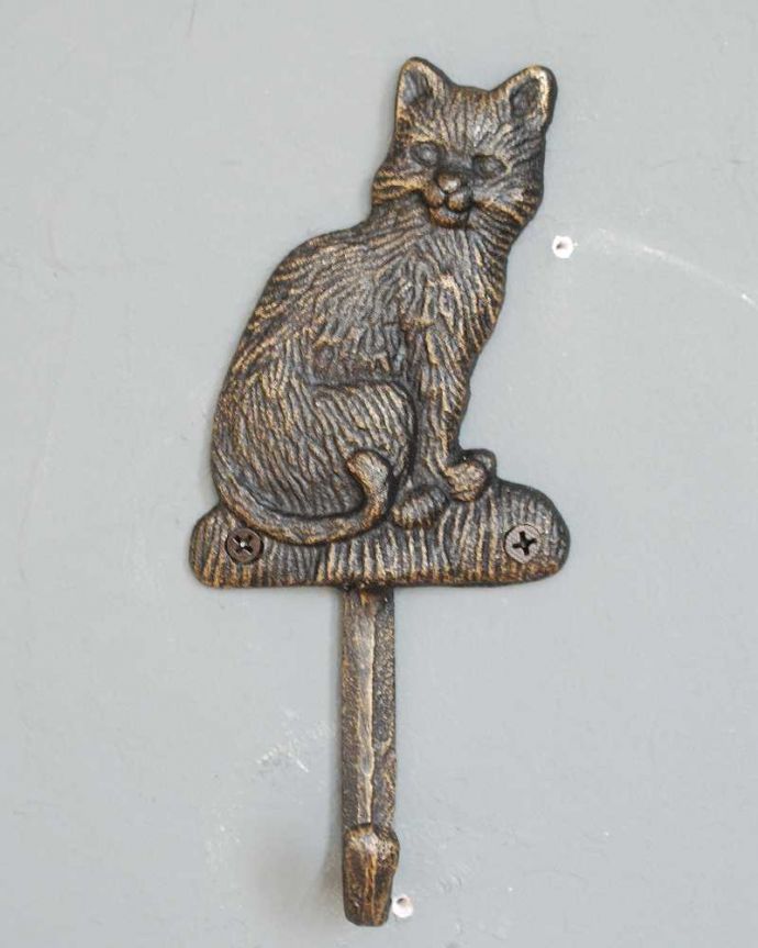フック・フックボード　住宅用パーツ　可愛くて便利に使える猫のアンティーク風キャストシングルフック（ビス付き）。カンタンに取り付け出来ます。(u-865)