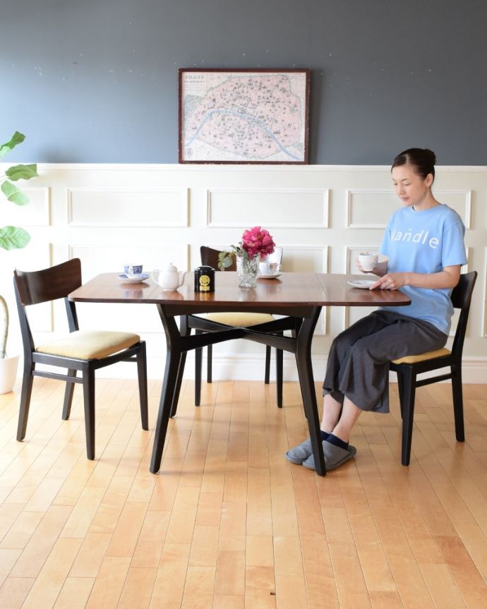 アンティークのテーブル　アンティーク家具　ドローリーフテーブル　スッキリとした北欧スタイルのバタフライテーブル。(x-1400-f)
