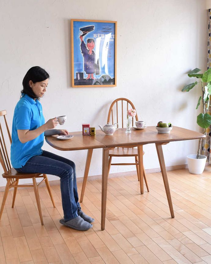 アーコールの家具　アンティーク家具　３パターンのサイズ展開可能、アーコール社のヴィンテージドロップリーフテーブル。やっぱり人気！3WAYで使えるアーコールのテーブル。(x-958-f)
