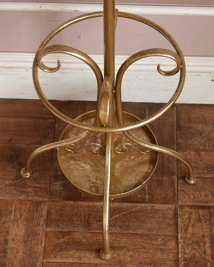 傘立て付きアイアン製コートハンガー(アンティーク風ゴールド)