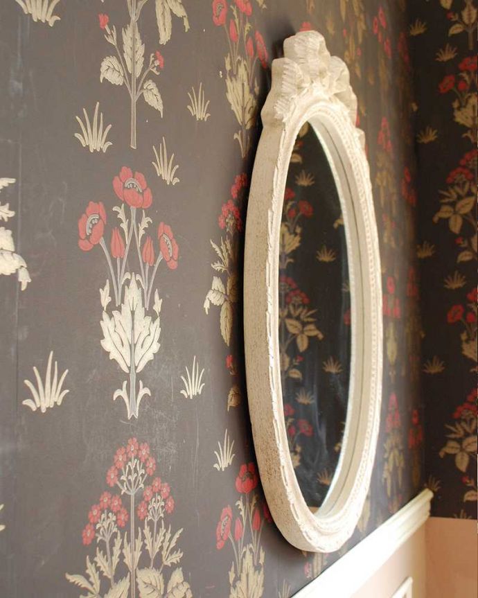 ミラー・時計 インテリア雑貨 フランスから届いたリボン装飾のオーバルミラー(Venus) 。実は横も自慢したくなっちゃうくらい。(cf-1027)