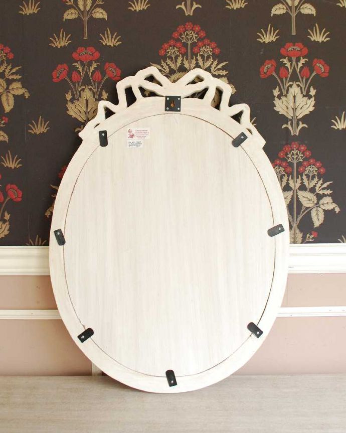 ミラー・時計 インテリア雑貨 フランスから届いたリボン装飾のオーバルミラー(Venus) 。裏はこんな感じ。(cf-1027)