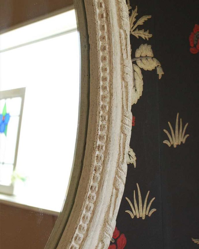 ミラー・時計 インテリア雑貨 フランスから届いたリボン装飾のオーバルミラー(Venus) 。周りの縁にも細かい装飾があります。(cf-1027)