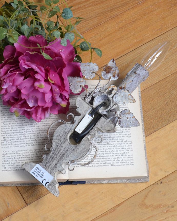 壁付けブラケット　照明・ライティング　お洒落な壁付け照明、フランスからきたウォールブラケット（Ｅ14シャンデリア球1個付）Wall Lamp Procope。壁からの配線に直結するタイプで仕上げてあります。(cf-1042)