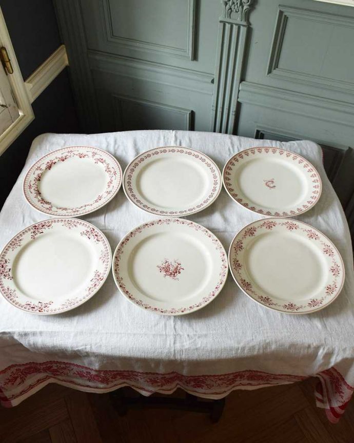 コントワールドファミーユ　インテリア雑貨　コントワール・ドゥ・ファミーユ　ディナープレートセット(フォスティーヌ・6柄アソート)。上から見ると･･･6種類、まとめて1つの箱に入ったセットでお届けします。(cf-752)