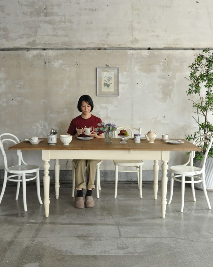 コントワールドファミーユ アンティーク風 フランス家具 コントワール・ドゥ・ファミーユ ダイニングテーブル DINING TABLE W/EXT CITADINES WHT スマートなデザインが人気のヴィンテージテーブルシンプルなデザインだから、どんなインテリアにも似合っちゃう所が人気のヒミツ。(cff-1063)