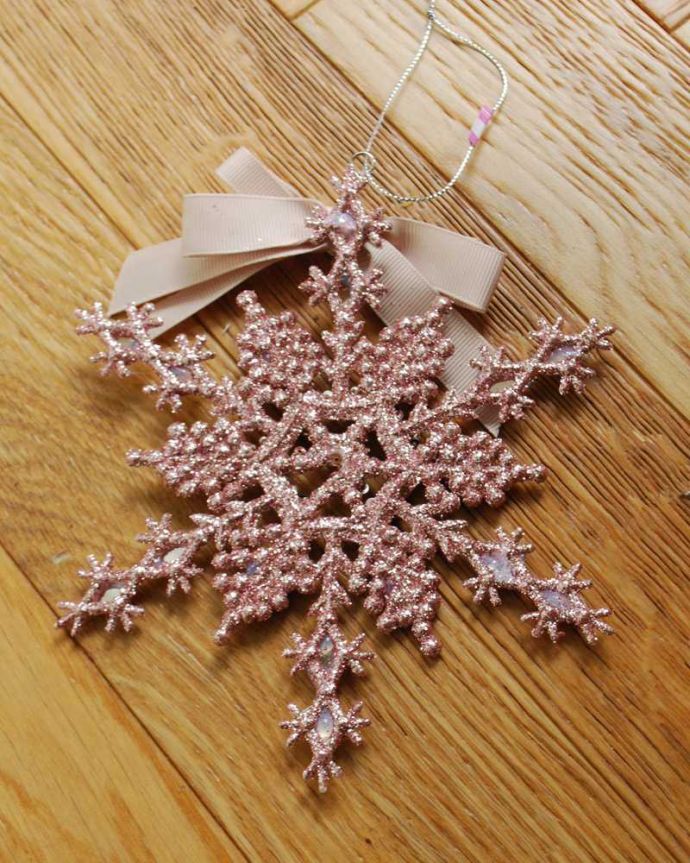 リビング雑貨 クリスマス用 きらきら輝くゴージャスなグリッターオーナメント(ピンク)。裏はこんな感じ。(cm-149)