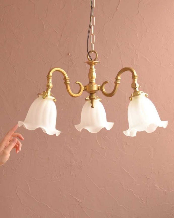 シャンデリア　照明・ライティング　ふんわりと女性らしいフロストガラスシェードのアンティーク風シャンデリア（3灯・電球なし）。。(cr-510-g)