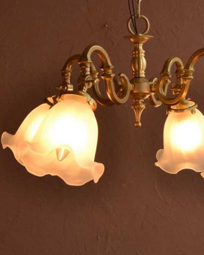 シャンデリア　照明・ライティング　ふんわりと女性らしいフロストガラスシェードのアンティーク風シャンデリア（4灯・電球なし）。。(cr-511-gA)