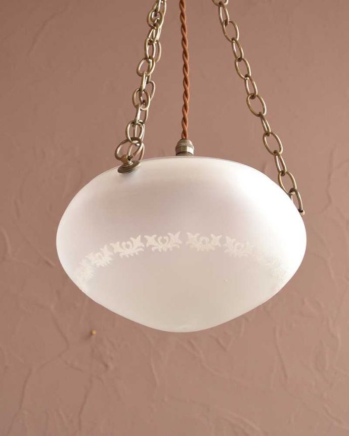 シャンデリア　照明・ライティング　フロストガラスにお花模様のハンギングボウル(E17シャンデリア球1灯付)。。(cr-529)