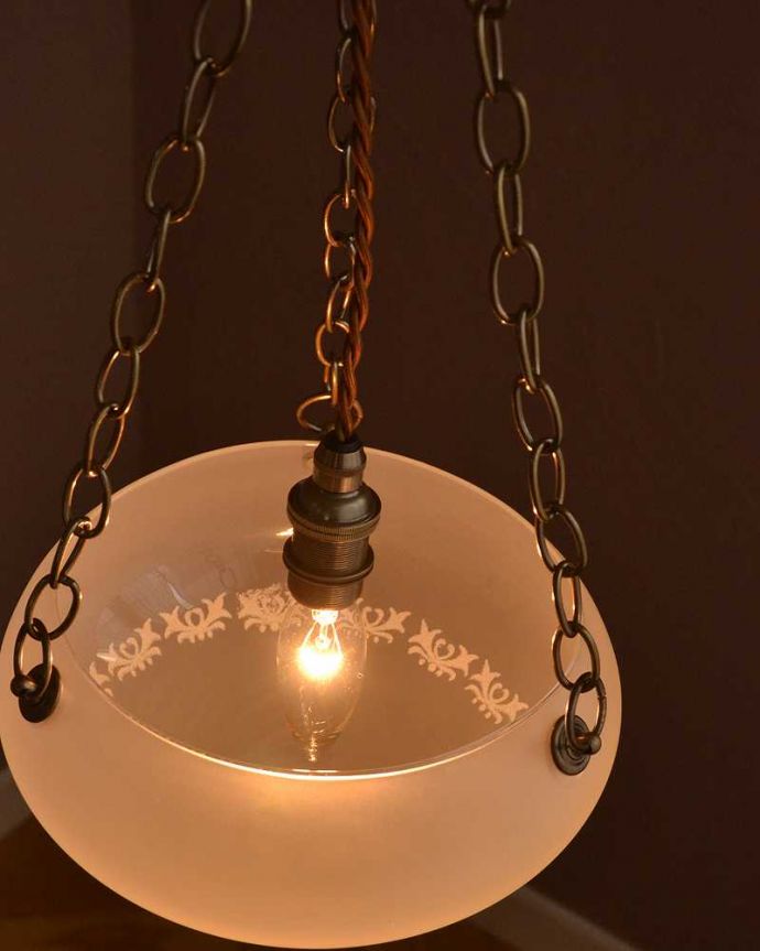 シャンデリア　照明・ライティング　フロストガラスにお花模様のハンギングボウル(E17シャンデリア球1灯付)。。(cr-529)