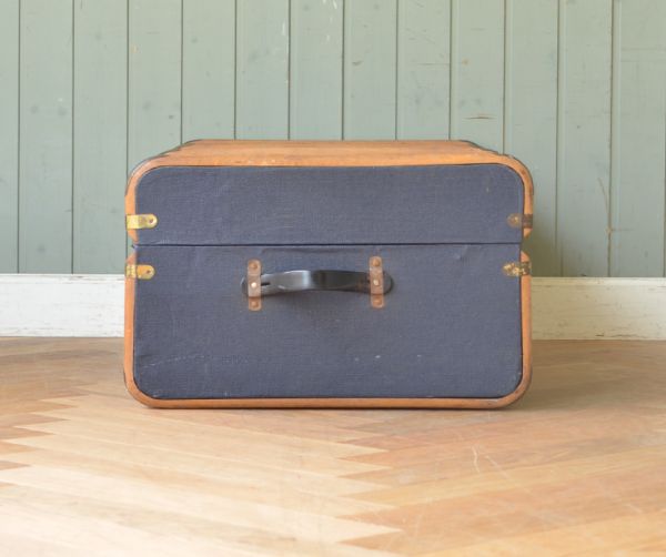英国のオシャレなアンティーク雑貨、ブルーカラーのトランクケース(d