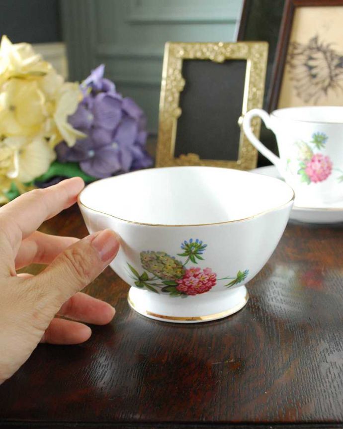 アンティーク 陶磁器の雑貨 アンティーク雑貨 色とりどりの紫陽花が咲きほこるアンティークシュガーポット(Windsor)。自分流の使い方で楽しんでくださいアンティークなのでキズや汚れはありますが、使えるものだけを選んできました。(d-1564-z)