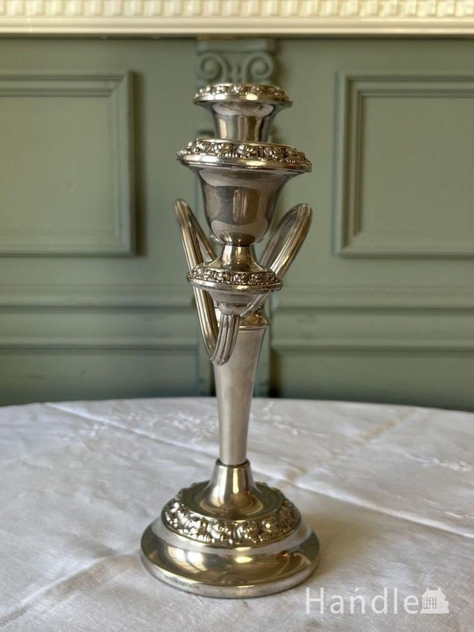 英国アンティークの3灯燭台、アールヌーヴォースタイルのキャンドル