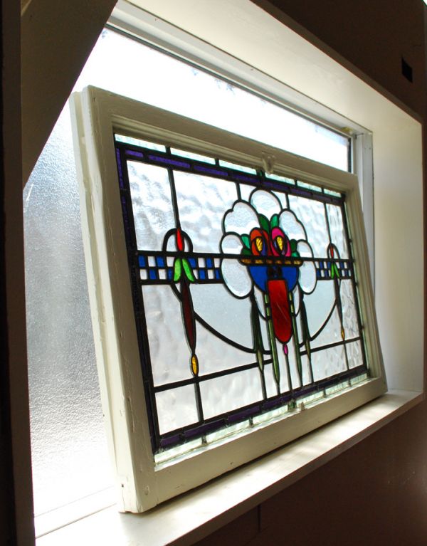 アンティーク ステンドグラス アンティーク雑貨 絵画のような美しさ・・・英国アンティークステンドグラス。窓辺に立て掛けるのもいいですよ。(g-917)