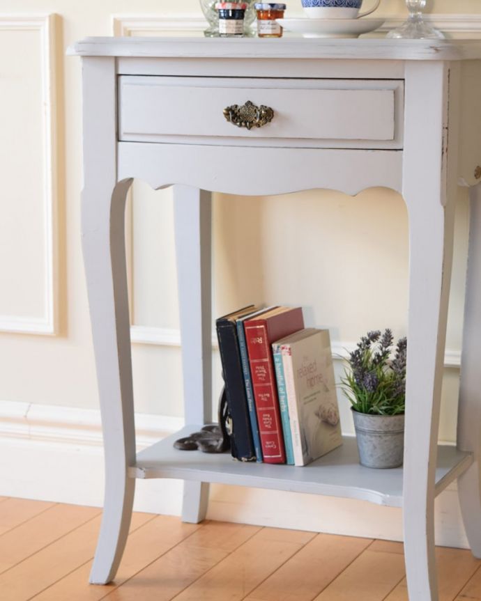 フレンチアンティーク調のチェスト、ブルーグレーのシャビーシックな