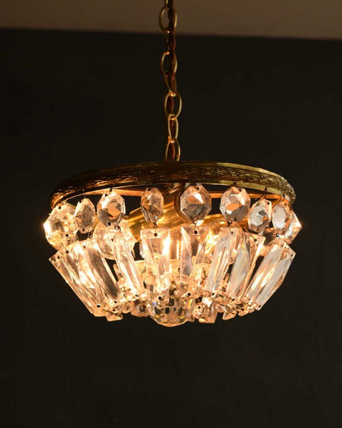 シャンデリア　照明・ライティング　フランスアンティークのプチシャンデリア(2灯)(E17丸球付) 。。(h-721-z)