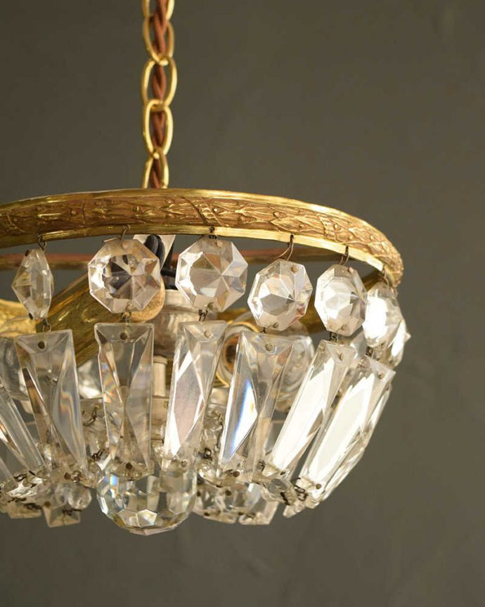 シャンデリア　照明・ライティング　フランスアンティークのプチシャンデリア(2灯)(E17丸球付) 。。(h-721-z)