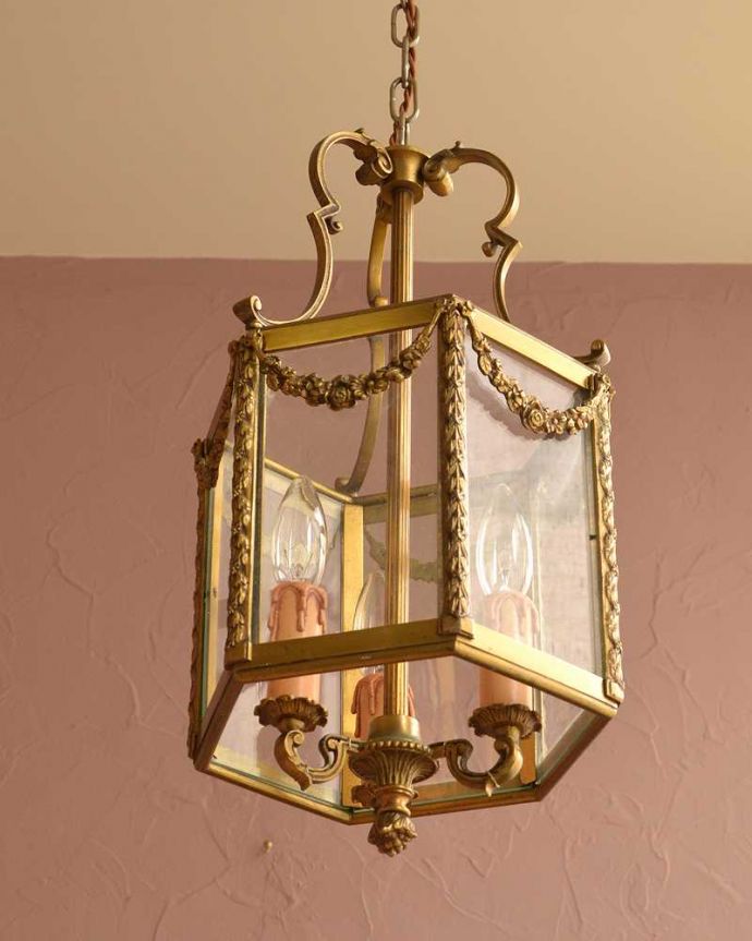 修復後のアンティーク照明器具