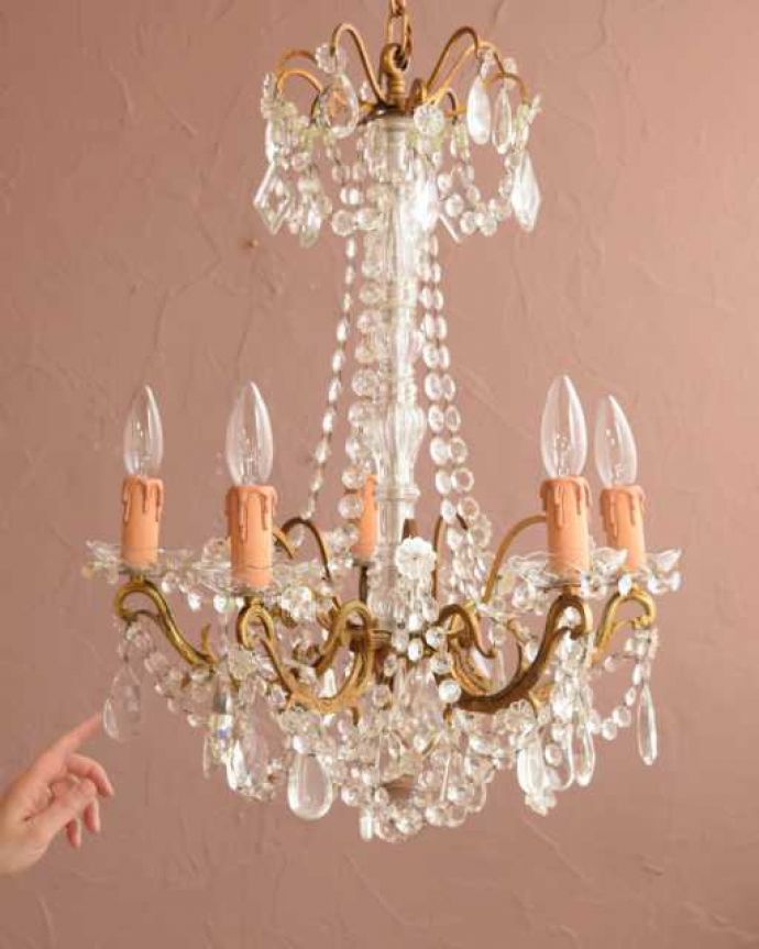 シャンデリア　照明・ライティング　フランスのアンティーク シャンデリア(5灯)（Ｅ17シャンデリア球付） 。。(h-739-z)