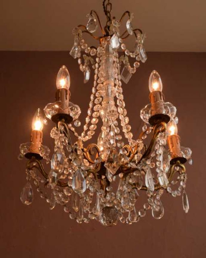 シャンデリア　照明・ライティング　フランスのアンティーク シャンデリア(5灯)（Ｅ17シャンデリア球付） 。。(h-739-z)