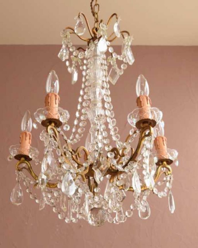 シャンデリア　照明・ライティング　フランスのアンティーク シャンデリア(5灯)（Ｅ17シャンデリア球付） 。。(h-739-z)