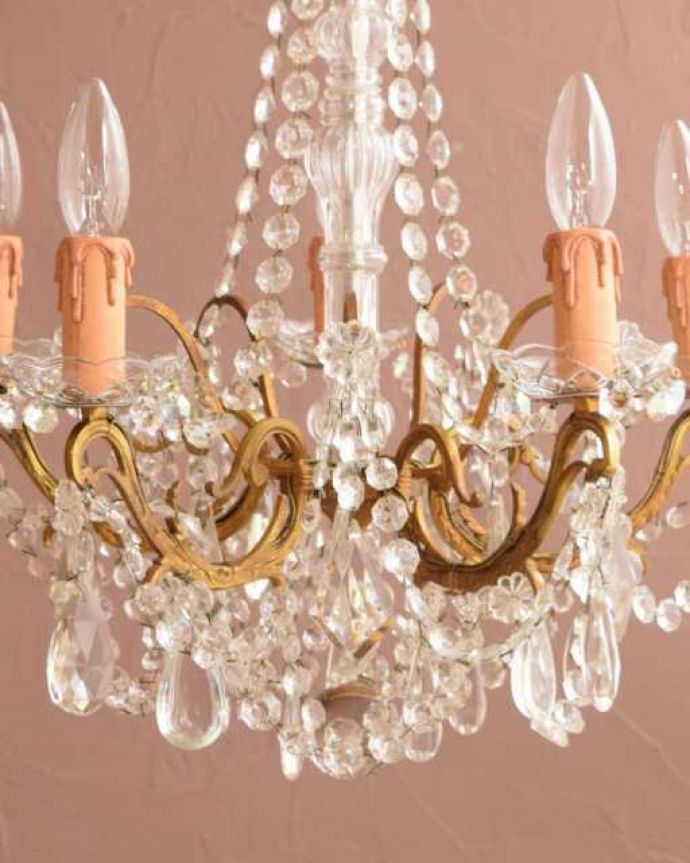 シャンデリア　照明・ライティング　フランスのアンティーク シャンデリア(5灯)（Ｅ17シャンデリア球付） 。。(h-739-z)