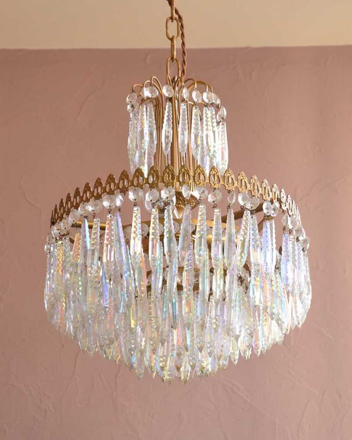 シャンデリア　照明・ライティング　豪華な輝きのフランスアンティークシャンデリア(3灯)(E17丸球付) 。。(h-740-z)