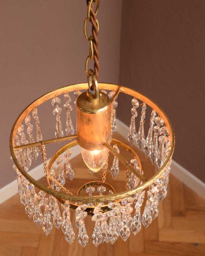 シャンデリア　照明・ライティング　フランスから到着した優雅な美しいアンティークシャンデリア(1灯)(E26球付)。。(h-745-z)