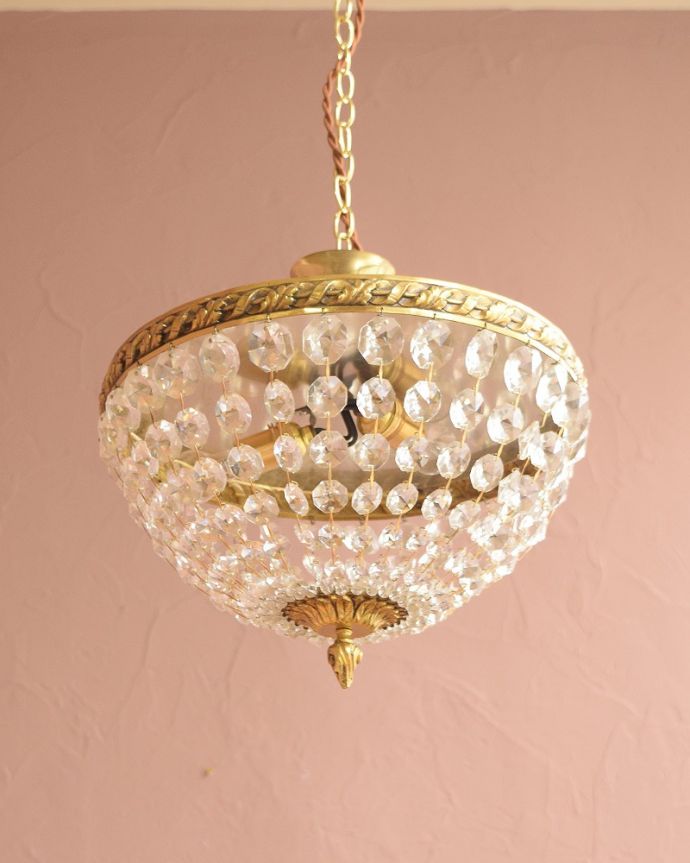 シャンデリア　照明・ライティング　フランスアンティークのプチシャンデリア(2灯)(E17丸球付) 。。(h-746-z)