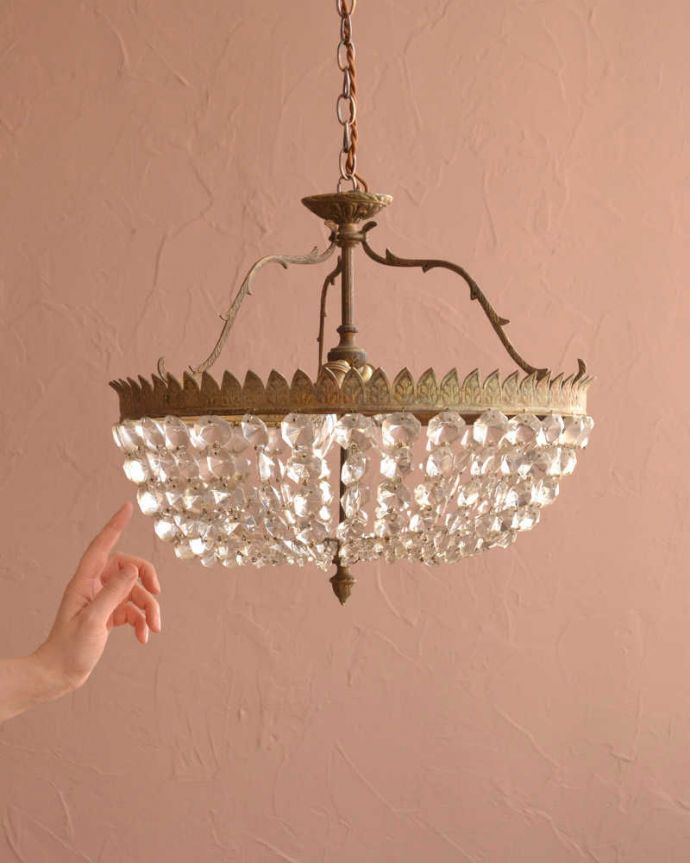 シャンデリア　照明・ライティング　フランスで見つけたアンティークのシャンデリア(2灯)（Ｅ17シャンデリア球付） 。。(h-753-z)