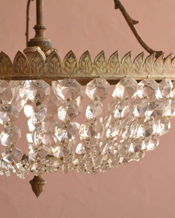 シャンデリア　照明・ライティング　フランスで見つけたアンティークのシャンデリア(2灯)（Ｅ17シャンデリア球付） 。。(h-753-z)